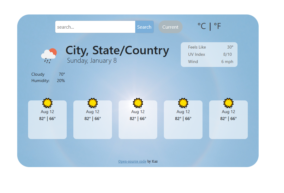 weather app using apis for current or searched location